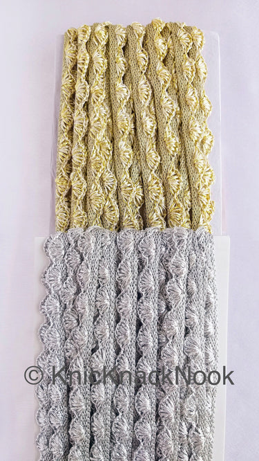 Gold / Silver Shimmer Shell Pattern Scallop Thread Trim With Sequins, Approx. 15mm, Thread Trim